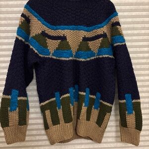 NOVO Textured Sweater Mens Medium Chunky VTG Handknit Wool Blend Old Man Sweater